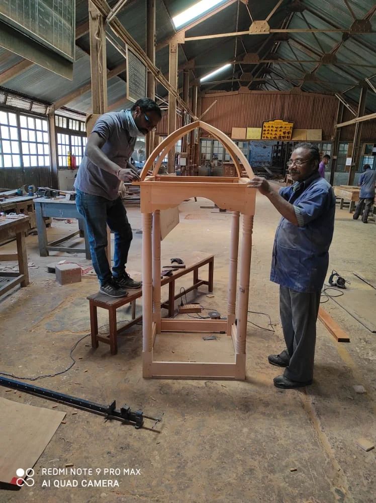 Custom arch woodwork production at St. Joseph ITI Ooty